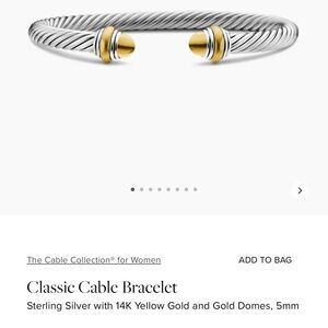 David Yurman Classic Cable Bracelet Sterling Silver with 14K Yellow Gold